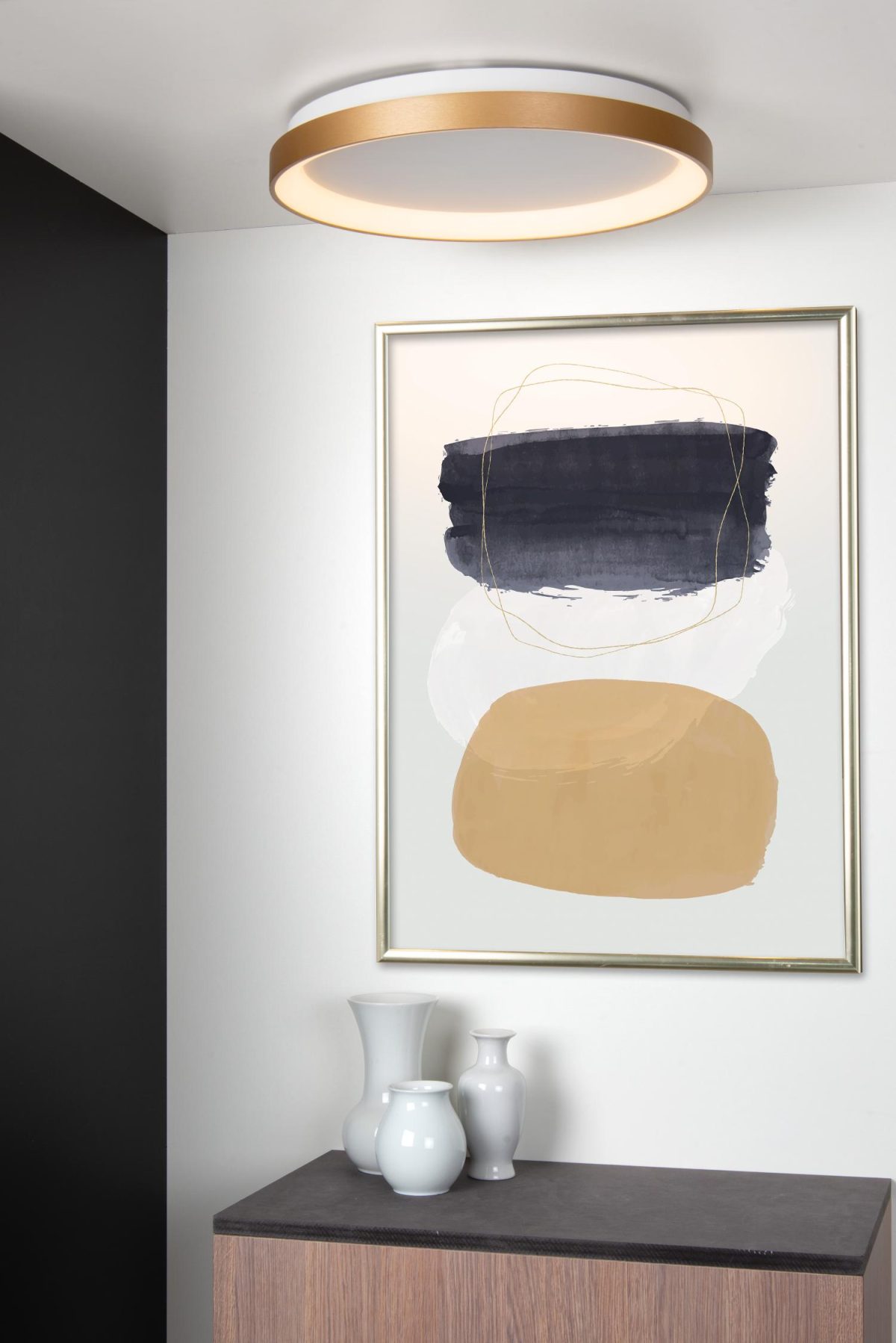 Plafonnier rond et plat Lucide Vidal en laiton, Ø 48 cm