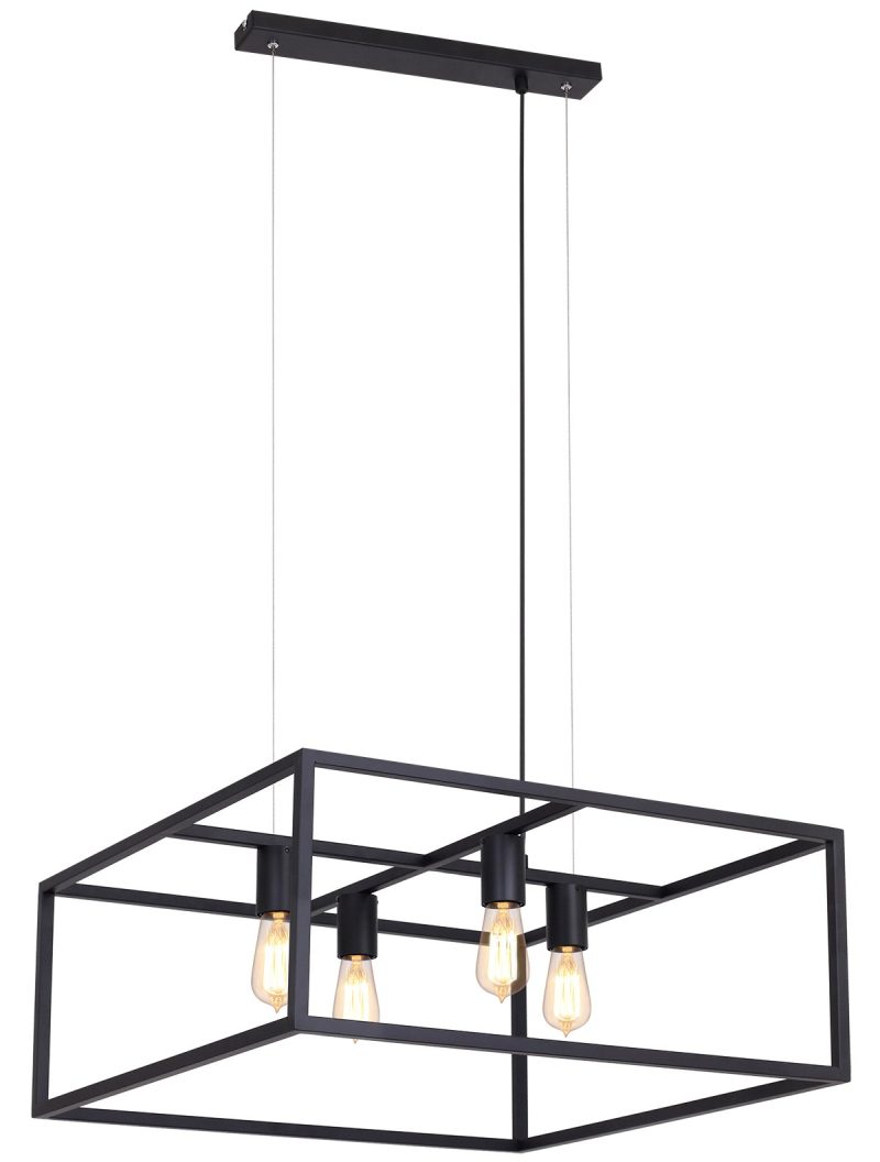 Fantasia Kago hanglamp vierkant zwart staal, 4x E27