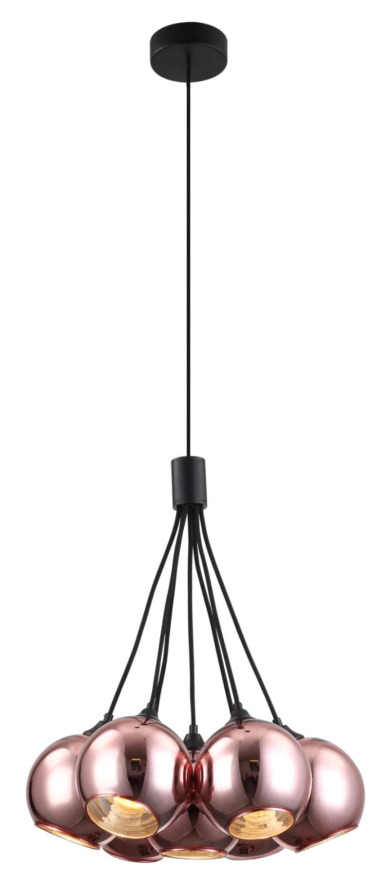 Fantasia Rogodo Pendelleuchte mit 7 Glaskugeln in Roségold und Schwarzglas