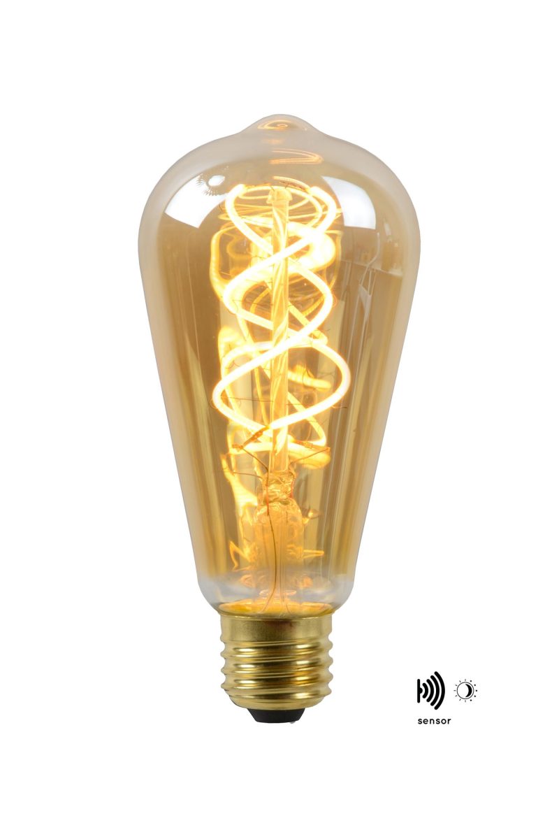 LUCIDE ST64 TWILIGHT SENSOR - Filamentlampe Außen - Ø 6,4 cm - LED - E27 - 1x4W 2200K - Amber