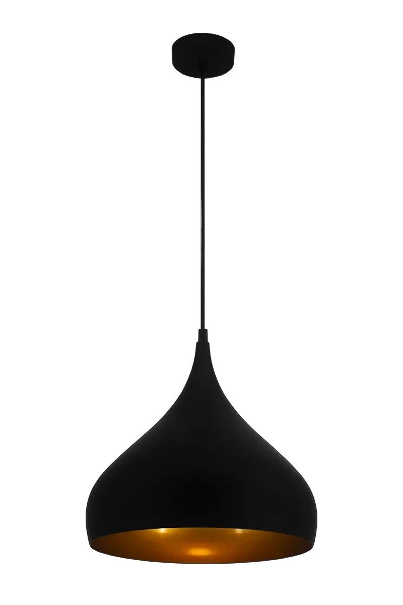 Fantasia Ronin pendant lamp drop shape black metal, gold interior