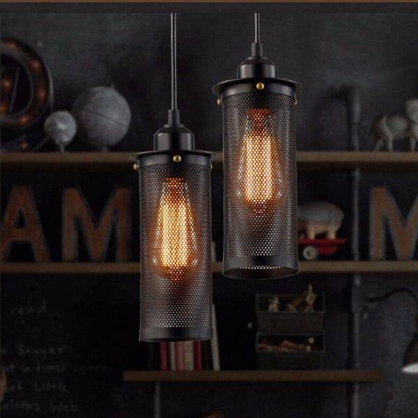Lampada a sospensione industriale nera forata, E27