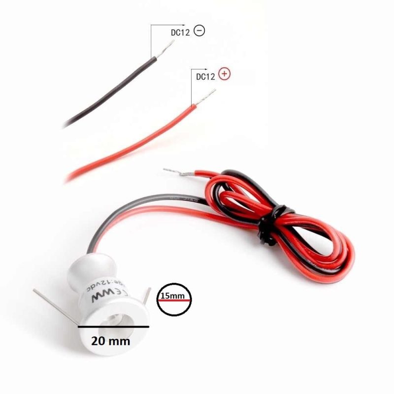 Mini Einbaustrahler 1W 12V CREE LED, Lochmaß 15 mm, 60° grau