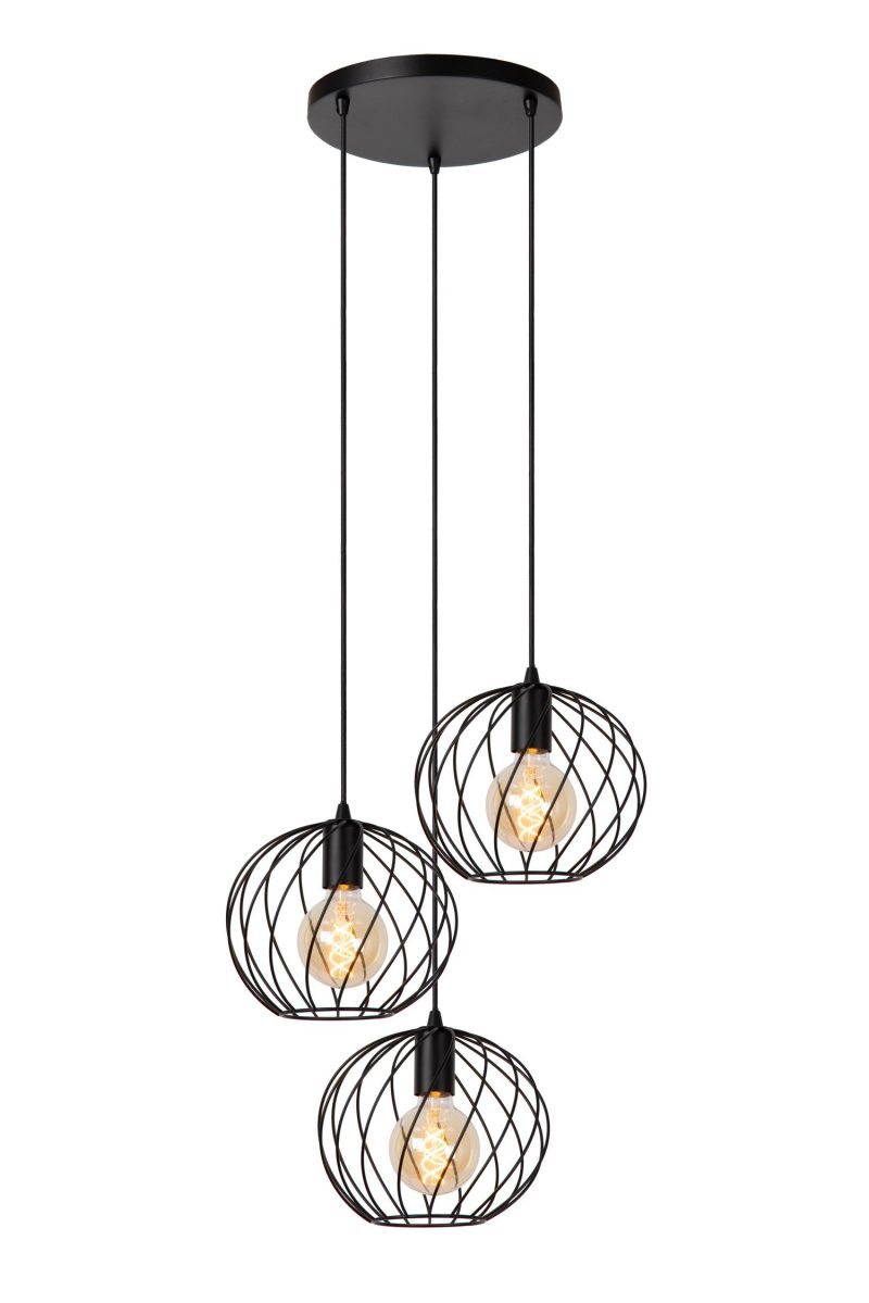 LUCIDE DANZA - Lampada a Sospensione - Ø 50 cm - 3xE27 - Nera