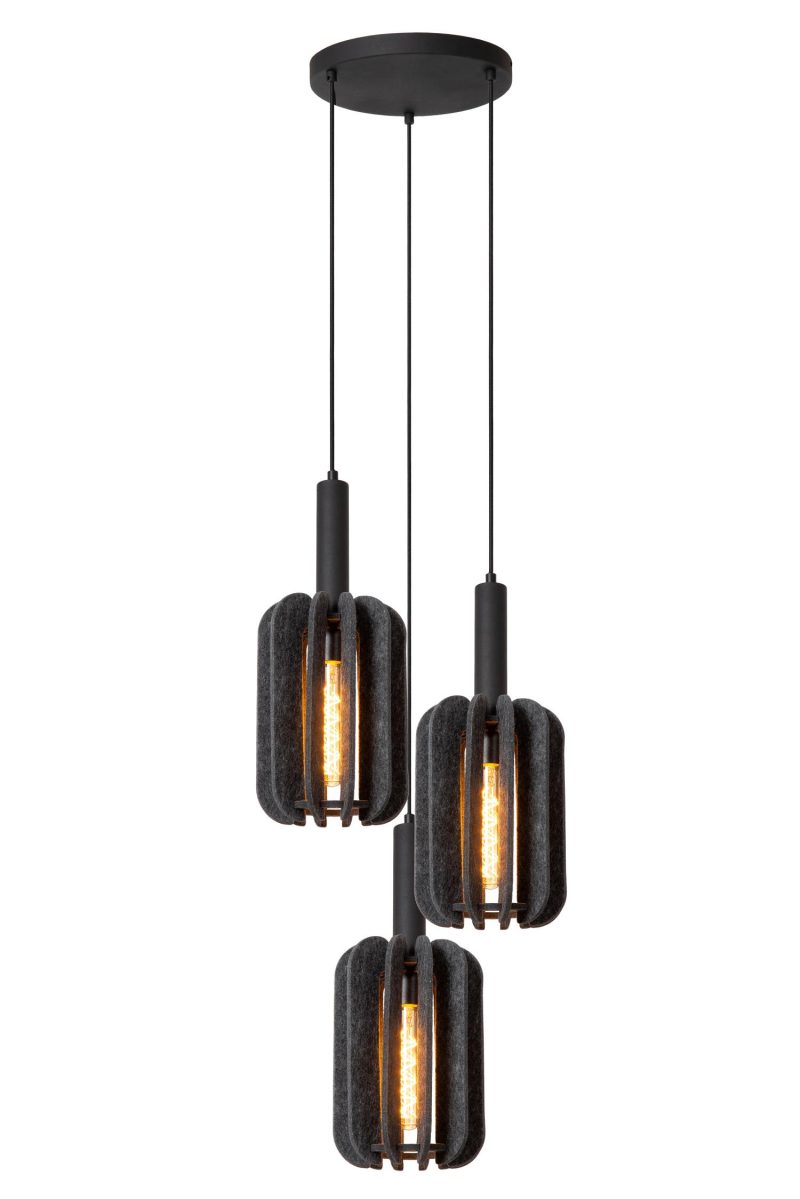 LUCIDE RAFAL - Pendelleuchte - Ø 50 cm - 3xE27 - Grau