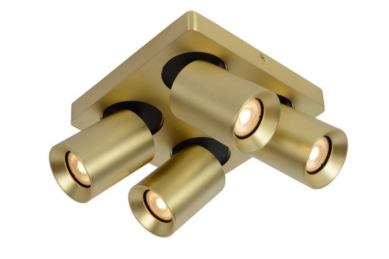 LUCIDE NIGEL - Plafondspot - LED Dim to warm - GU10 - 4x5W 2200K/3000K - Mat Goud / Messing