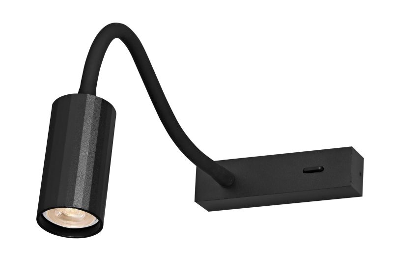 Fantasia Oryx wall light flexible arm, dimmable, black, MR11 (excl.)
