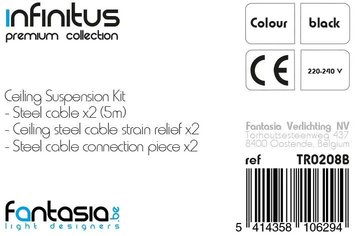 Fantasia Infinitus ophangkit zwart, kabel 5 meter, Fantasia