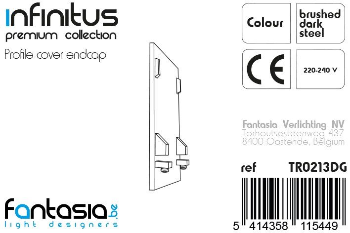 Fantasia Infinitus eindkapje voor LED-profiel, staal en grijs