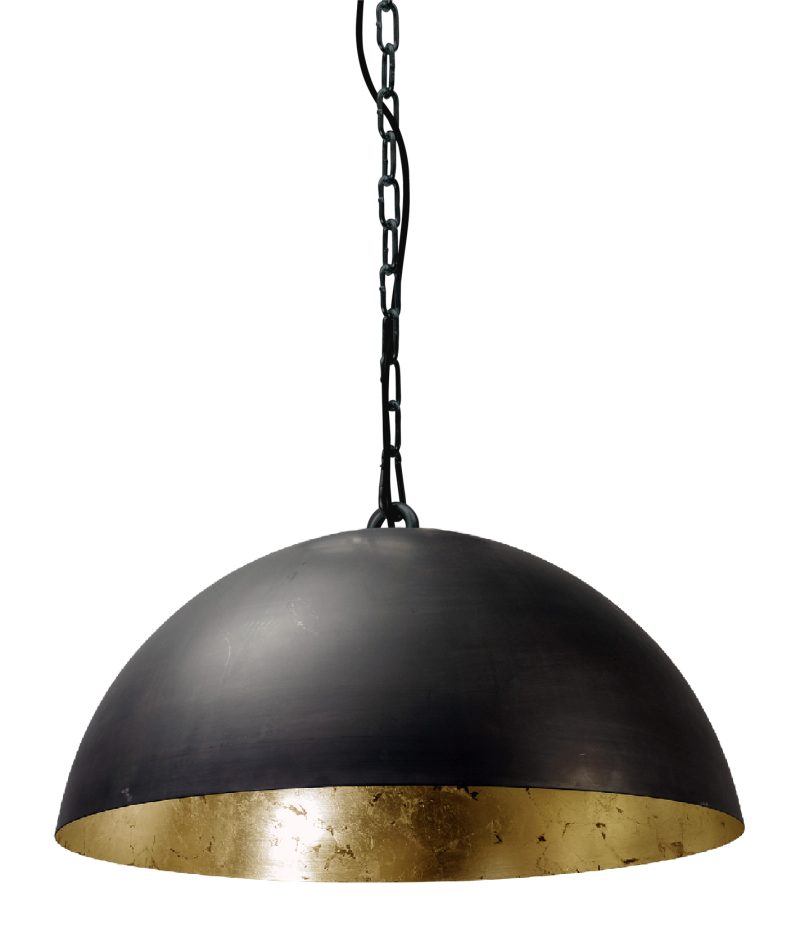 Larino hanglamp zwart koepel 100cm diameter E27 bladgoud binnen