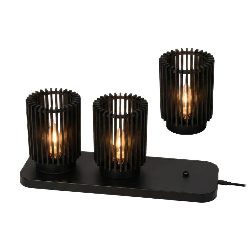 LUCIDE KIM - Lampe de Table Rechargeable - Batterie - Ø 8 cm - LED 3 StepDim - Noir - Set de 3 - Essential