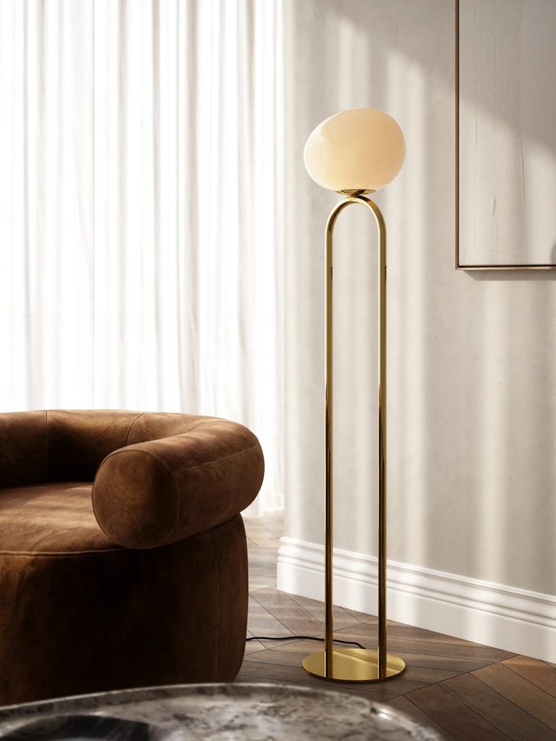 Nordlux Deens Design vloerlamp wit opaal en messing E27 135 cm