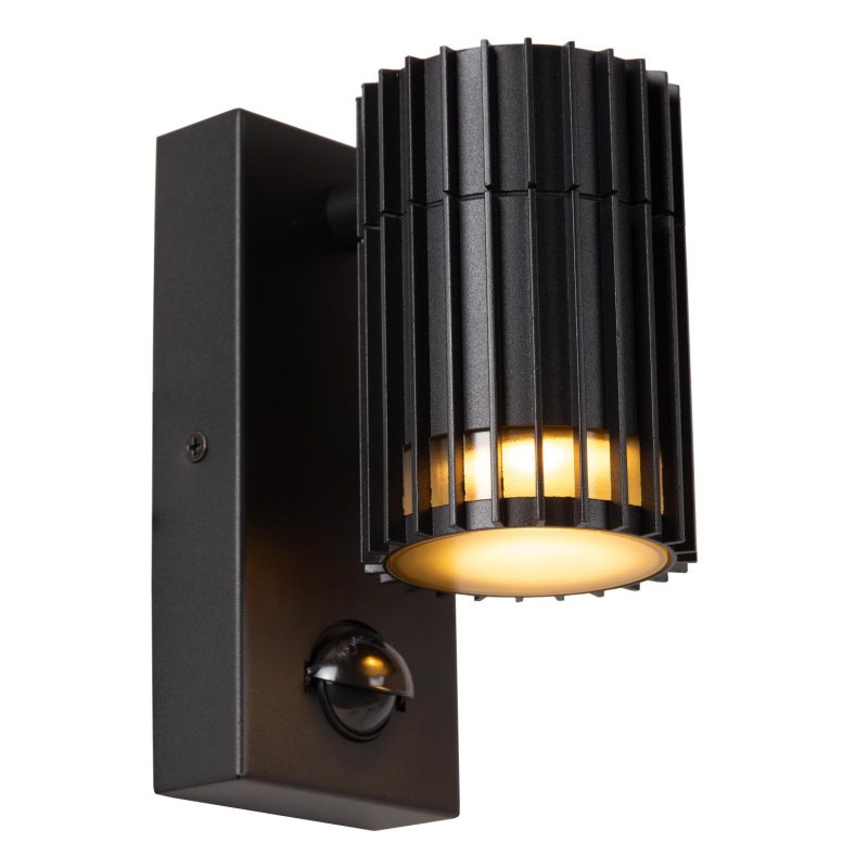 LUCIDE TIMBALA - Applique / Lampada da Parete Interna/Esterno - 1xGU10 (MR16) - IP44 - Sensore di Movimento & Giorno/Notte - Nero - Essential