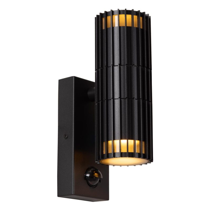 LUCIDE TIMBALA - Applique / Lampada da Parete Interna/Esterno - 2xGU10 (MR16) - IP44 - Sensore di Movimento & Giorno/Notte - Nero - Essential