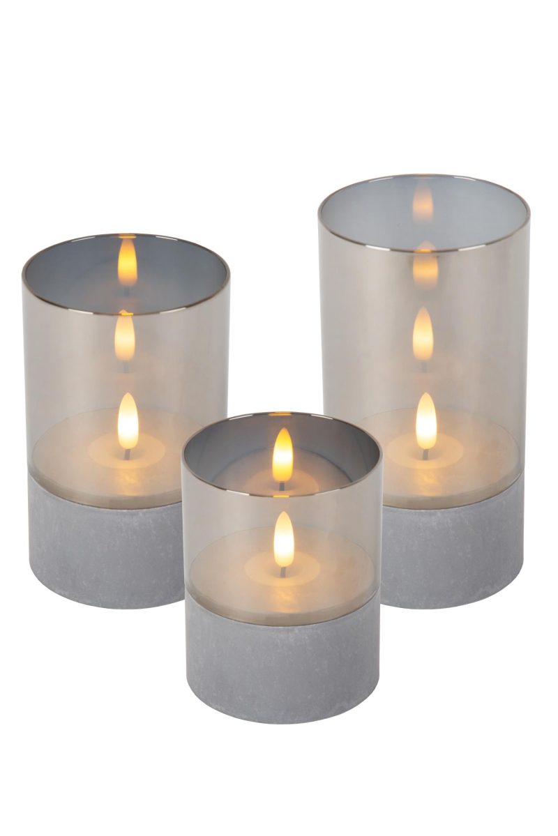 LUCIDE VELAS - Lampada da Tavolo - Batterie - Ø 8 cm - LED - 3x0,2W 2700K - Fumé - Set di 3