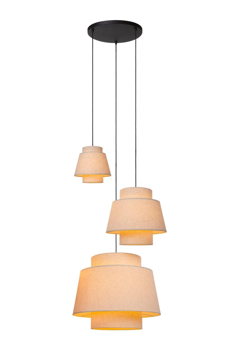LUCIDE TRIBUTE - Lampada a Sospensione - Ø 76 cm - 3xE27 - Adatta per Soffitti Alti - Beige