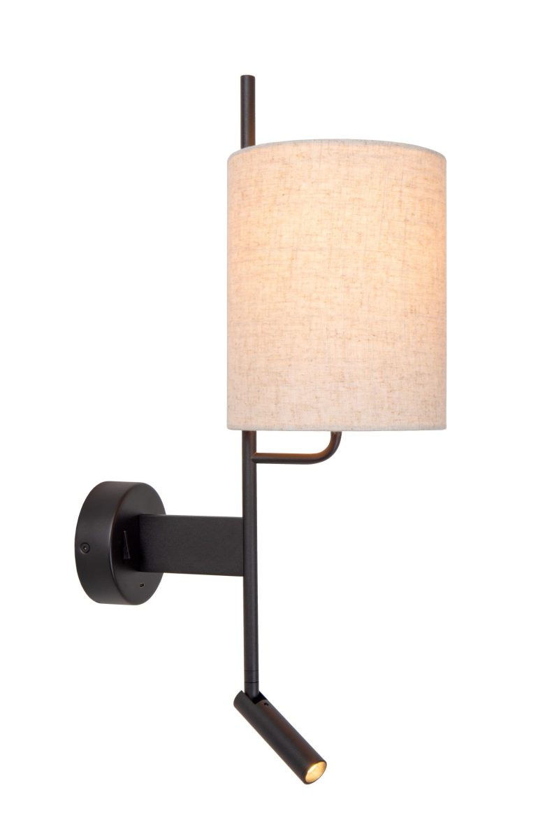 LUCIDE MAGIC - Wandlamp - 1xE27 - Met USB oplaadpunt - Zwart