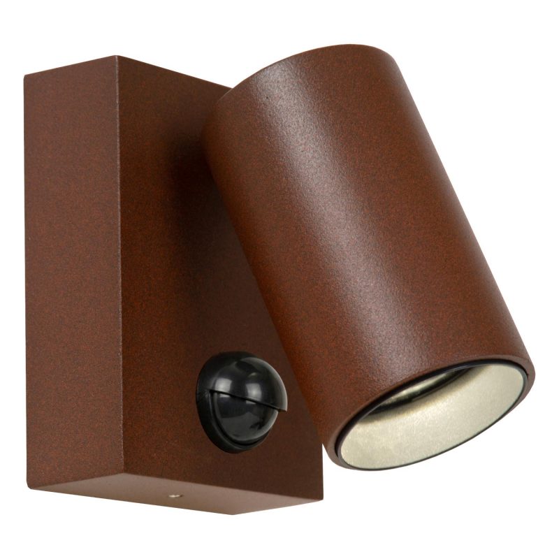 LUCIDE EMERIC - Applique / Lampada da Parete Interna/Esterno - LED - CCT - 1x10W 2200K/3000K - IP54 - Sensore di Movimento - Marrone Ruggine - Essenziale