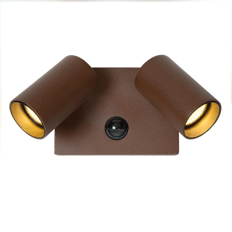 LUCIDE EMERIC - Applique / Lampada da Parete Interna/Esterno - LED - CCT - 2x10W 2200K/3000K - IP54 - Sensore di Movimento - Marrone Ruggine - Essenziale