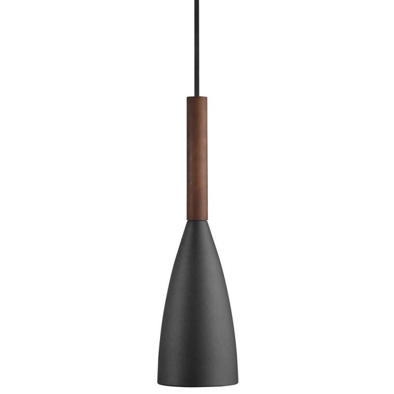 Nordlux Suspension E27 noire, métal et bois, dimmable, Ø10 cm