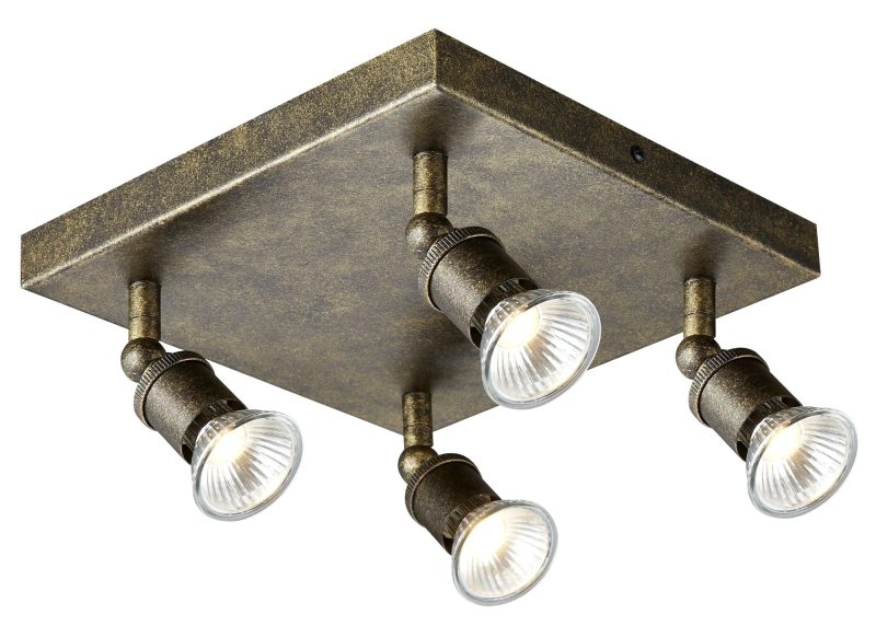 Fantasia Stuga plafondlamp roest vierkant 4x GU10 5W LED dimbaar
