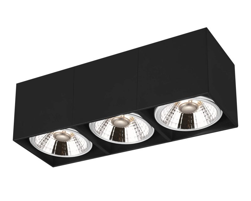 Fantasia Box 3L plafondlamp zwart, 3x AR111 12W dimbaar