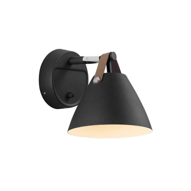 Nordlux Applique industriale nera, metallo e pelle, attacco GU10