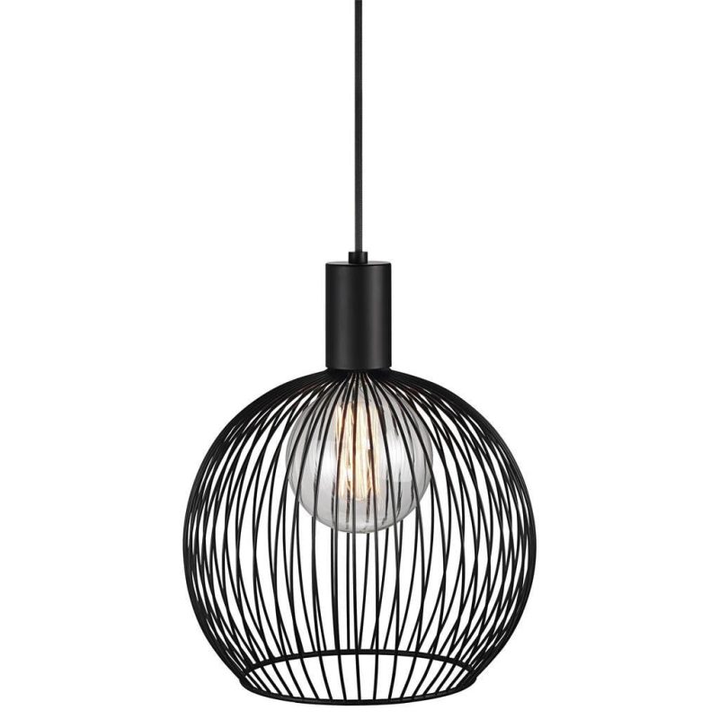 Nordlux Gebogene Metalldraht-Pendelleuchte schwarz E27 40 cm Ø dimmbar