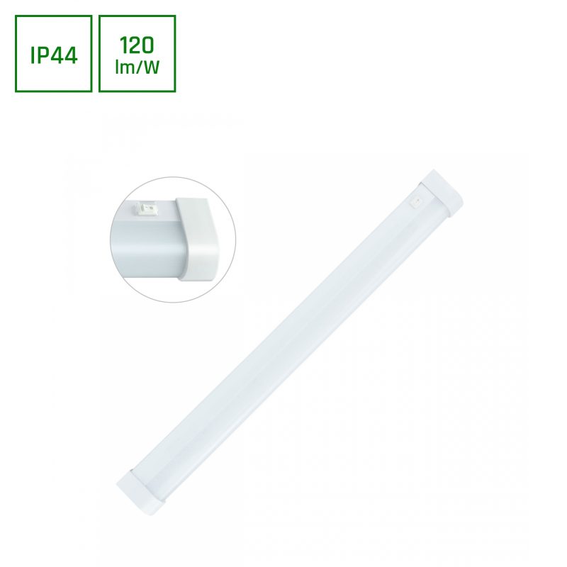 Spectrum LED AQUATICA 15W CW 230V 150DEG IP44 596X46X63 WHITE ROUND ENDS, SWITCH
