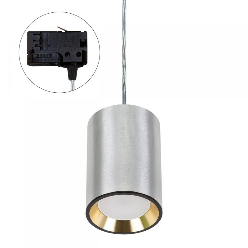 Spectrum LED CHLOE GU10 MINI 3 PHASE TRACK MOUNTED GU10 250V IP20 70X100MM SILVER, INNER GOLD ROUND