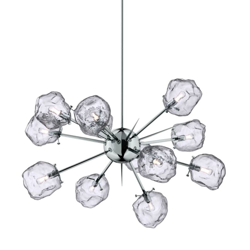 Suspension Rock forme étoile 12 bras G9 chrome avec verre