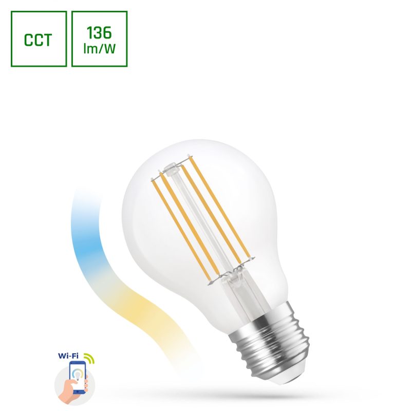 Spectrum LED LED GLS A60 5W COG 230V CCT+DIM CLEAR WI-FI SPECTRUM SMART