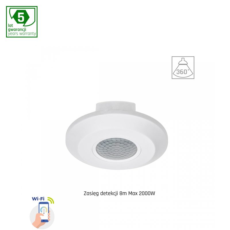 Spectrum LED PIR SENSOR 360DEG 2KW 8M 1-10V SURFACE IP20 230V WI-FI/BT SPECTRUM SMART