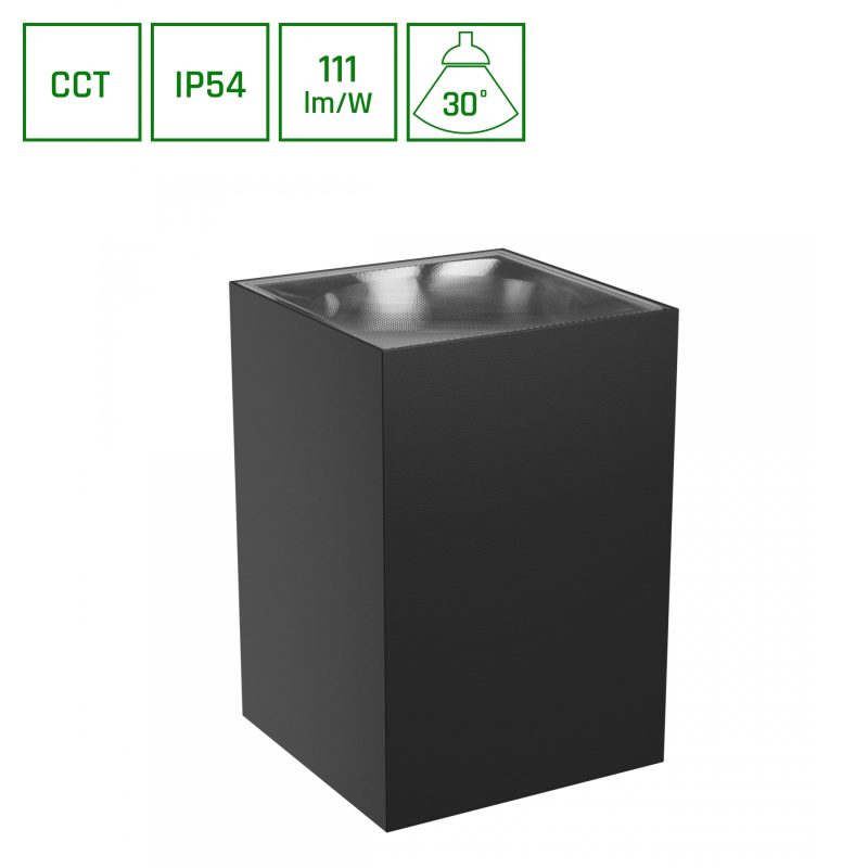 Spectrum LED TORRE 9W CCT 230V IP54 99x78x117MM BLACK SQUARE FACADE LAMP