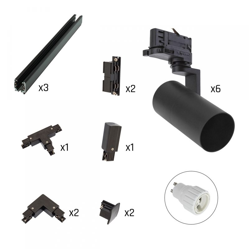 Spectrum LED SET DE ILUMINACIÓN EN RAIL: MADARA MINI 6X SPOTS + RAILS DE 3 FASES - NEGRO
