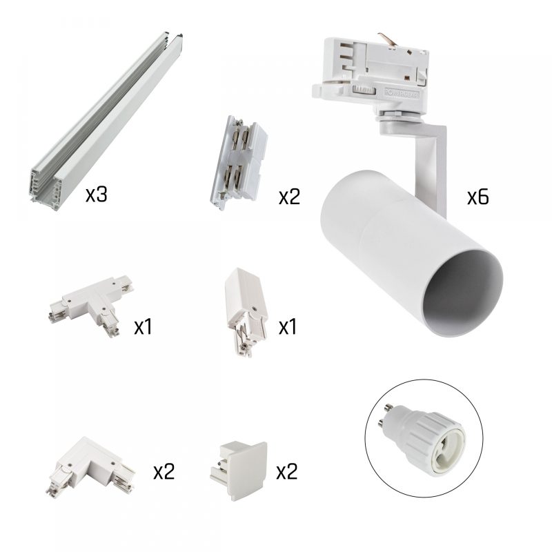 Spectrum LED TRACK LIGHT SET: MADARA MINI 6X SPOTS + 3-PHASE TRACKS - WHITE
