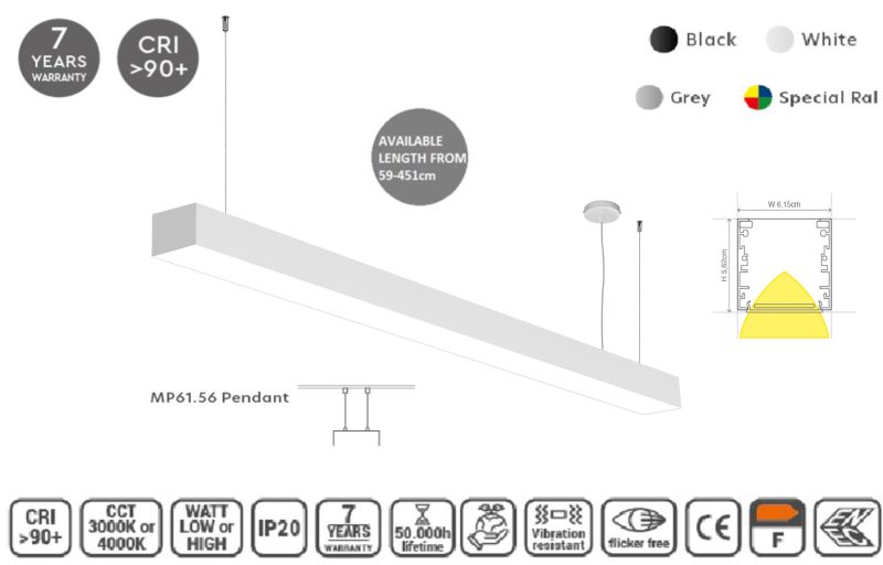 Masterlighting Homelighting MP61.56P-087-S-3-O-OF-WH 61.5x56mm 87cm