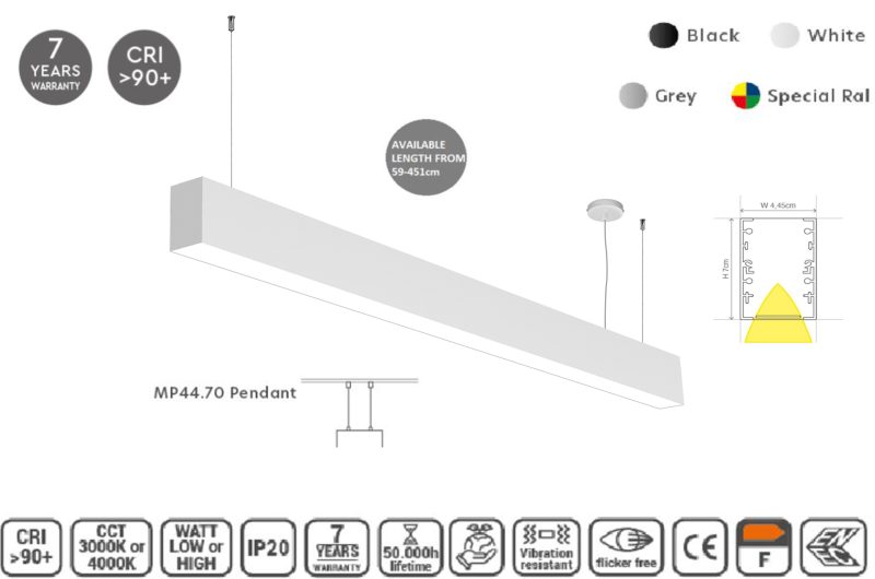 Masterlighting Homelighting MP44.70P-143-S-3-O-OF-WH 44.5x70mm 143cm