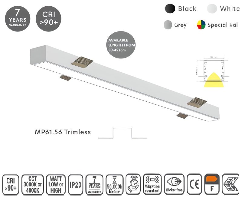 Masterlighting Homelighting MP61.56T-115-S-3-O-OF-WH 61.5x56mm 115cm