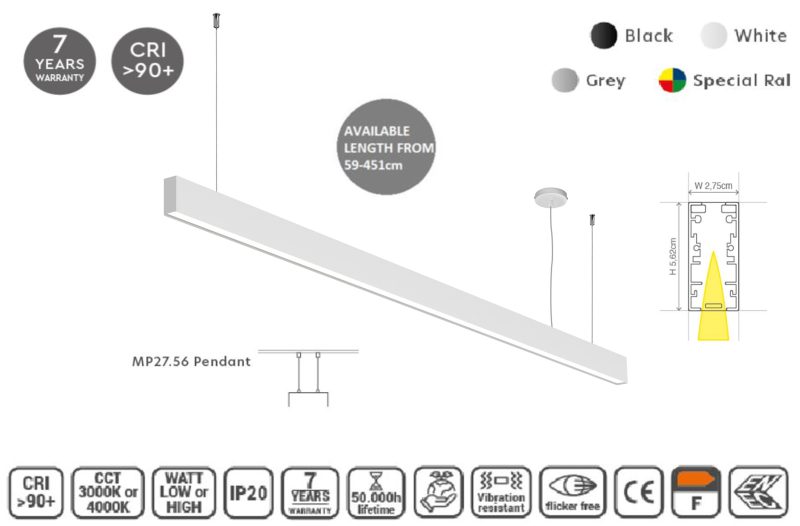 Masterlighting Homelighting MP27.56P-143-H-3-O-OF-WH 27.5x56mm 143cm