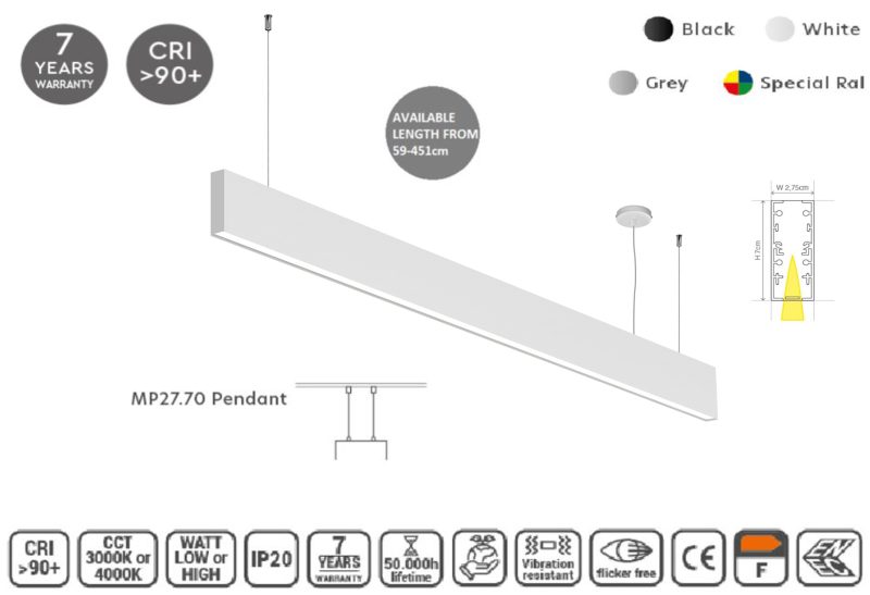 Masterlighting Homelighting MP27.70P-227-H-3-O-OF-WH 27.5x70mm 227cm