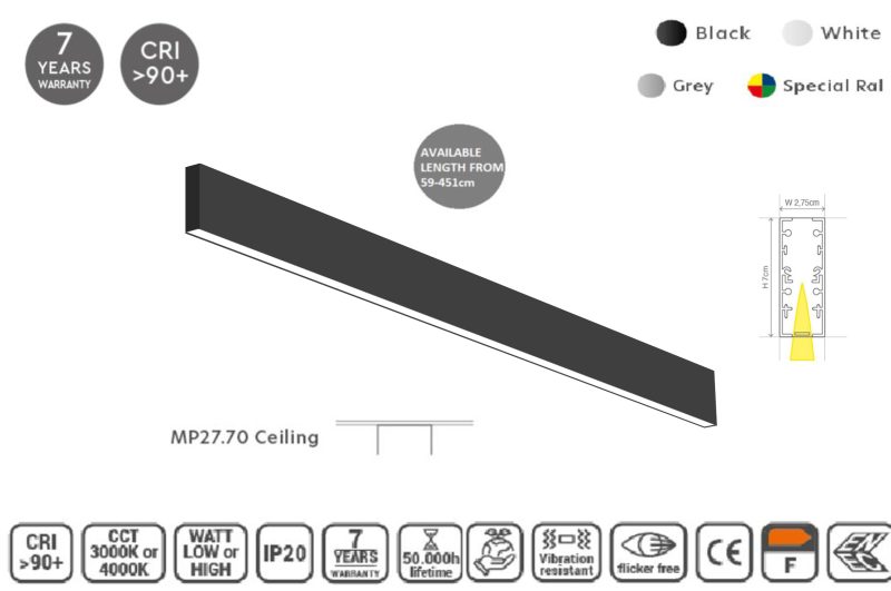 Masterlighting Homelighting MP27.70C-395-S-3-O-OF-BL 27.5x70mm 395cm