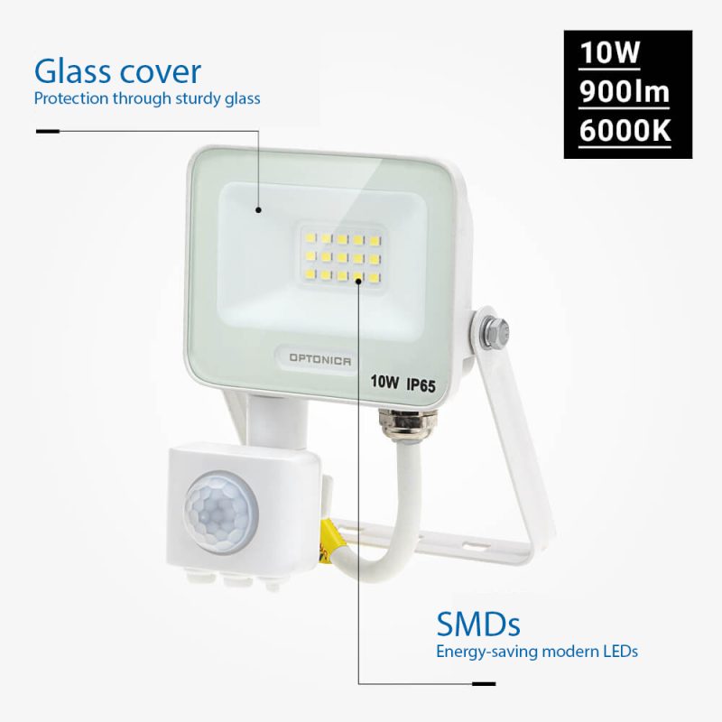 Optonica LED SMD Floodlight IP65 White Body with Sensor