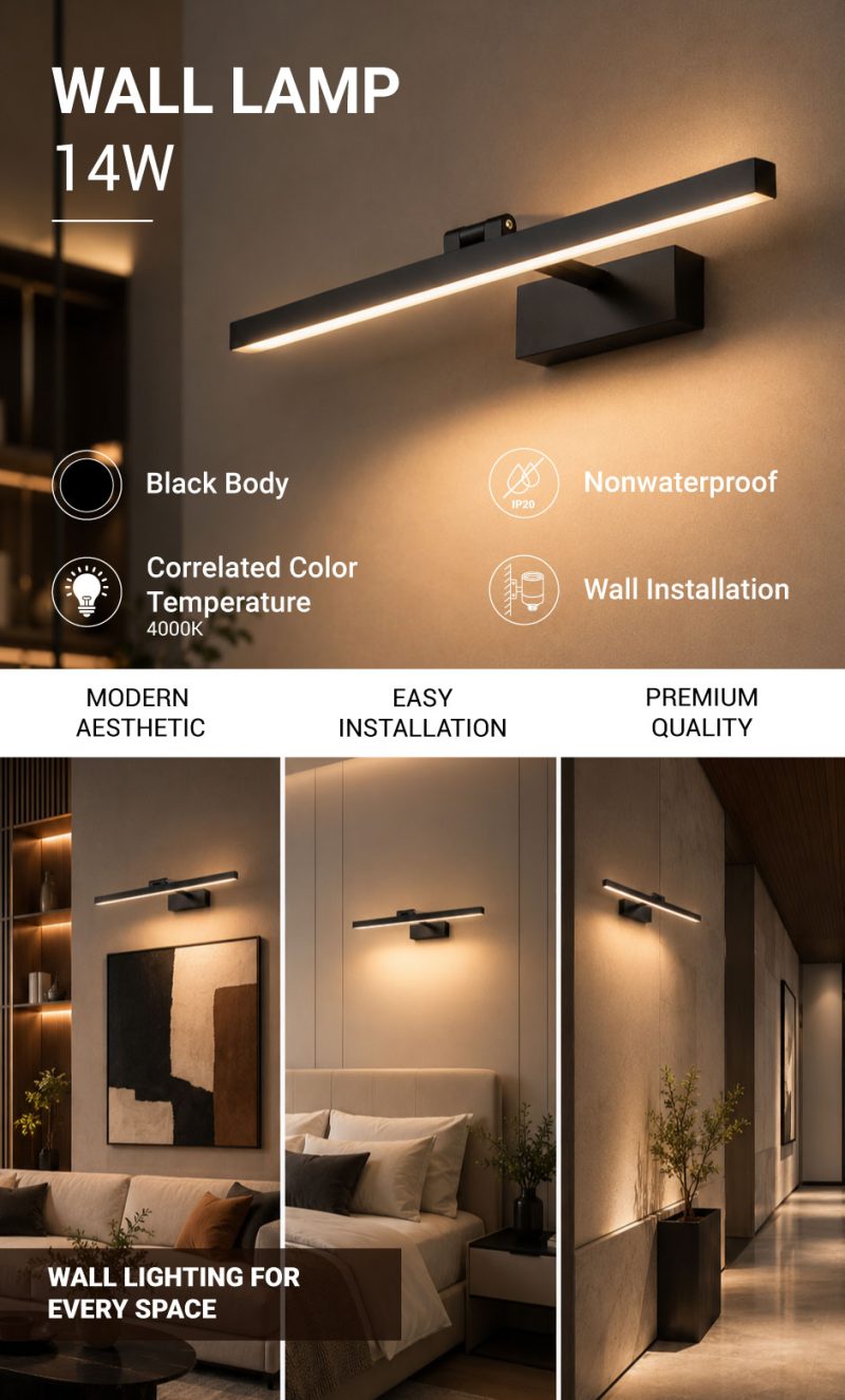 Optonica LED Mirror/Wall Light 14W - Black Body