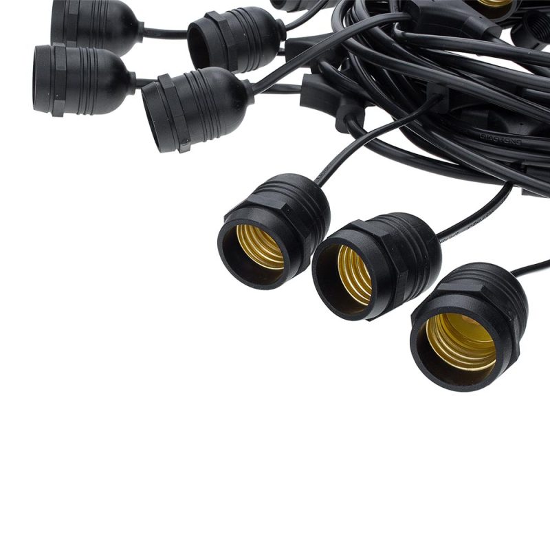 Optonica Outdoor String Light 15PCS E27 Suspended Sockets - Bulbs Not Included - 13,50M + 1M Cable