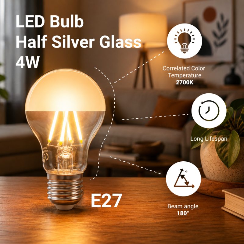 Optonica LED Bulb A60 E27 Half Silver Glass