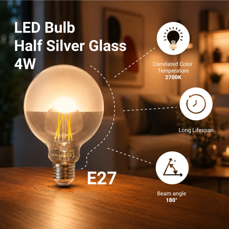Optonica LED Bulb G95 E27 Half Silver Glass