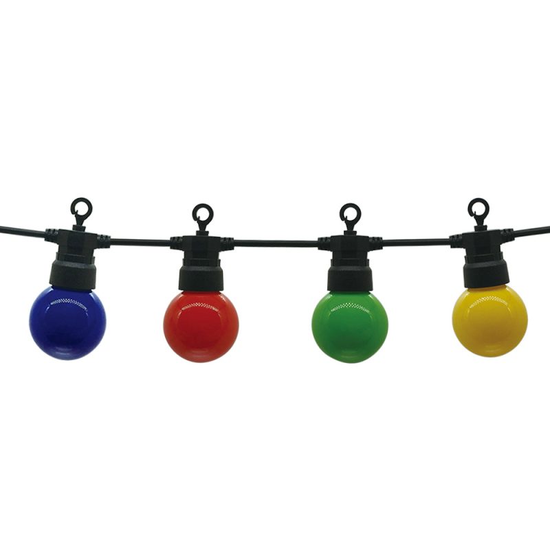 Optonica Black Outdoor String Light Colorful Bulbs 20pc 10M + 3M Cable