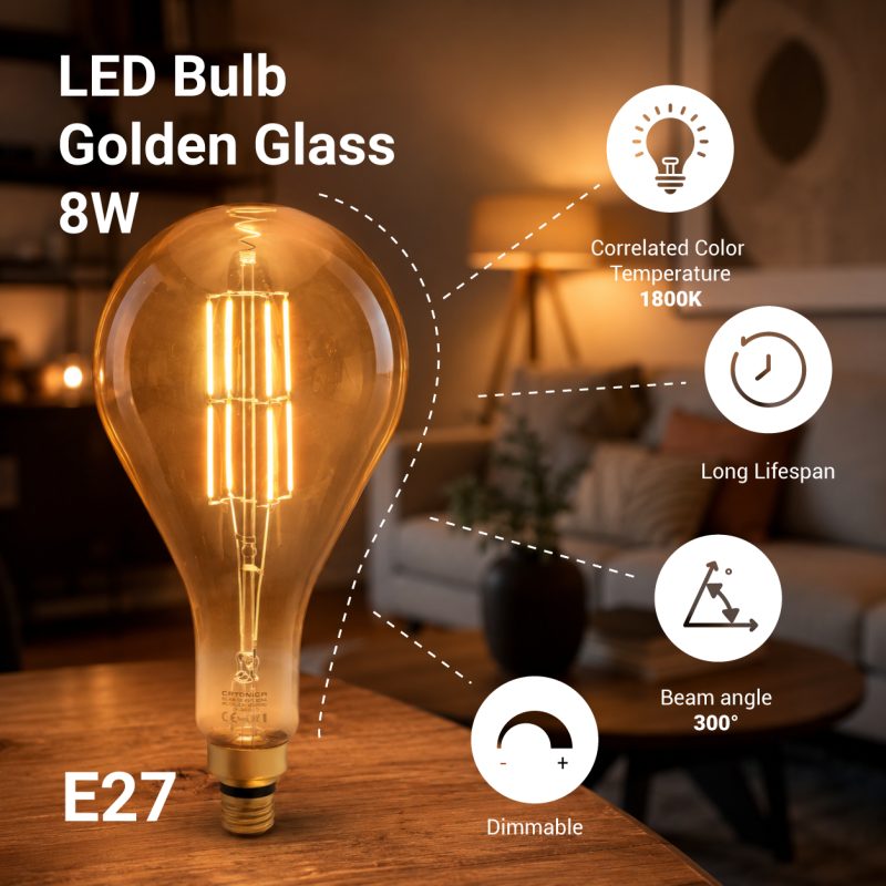 Optonica LED Bulb E27 PS160 Golden Glass Dimmable