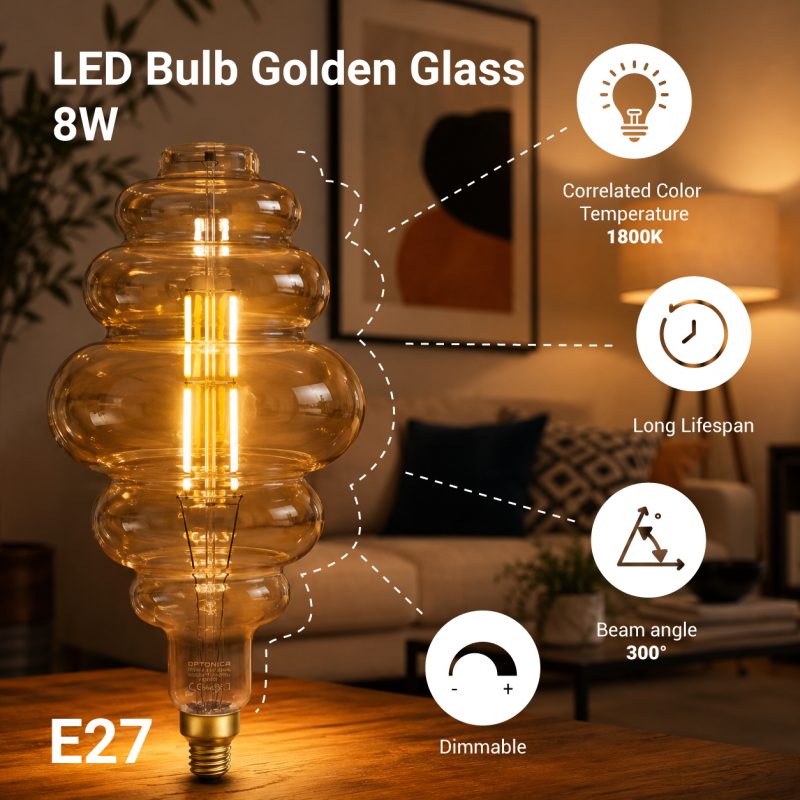 Optonica LED Bulb E27 BD200 Golden Glass Dimmable